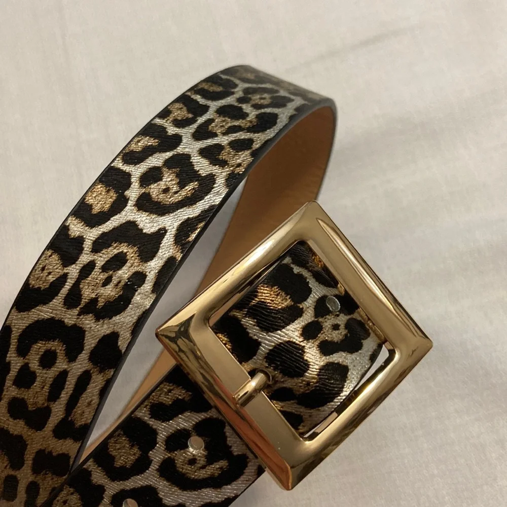 Leopard Print Metallic Fashion Belt- Like New! Size- S/M *See Measurements